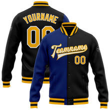 Charger l&#39;image dans la galerie, Custom Black Gold-Royal Bomber Full-Snap Varsity Letterman Split Fashion Jacket
