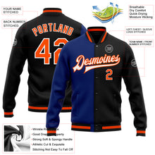 Charger l&#39;image dans la galerie, Custom Black Orange-Royal Bomber Full-Snap Varsity Letterman Split Fashion Jacket
