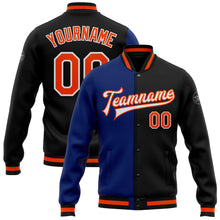 Charger l&#39;image dans la galerie, Custom Black Orange-Royal Bomber Full-Snap Varsity Letterman Split Fashion Jacket
