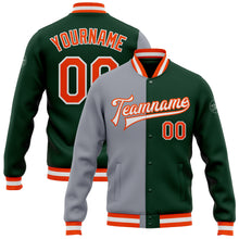 Load image into Gallery viewer, Custom Green Orange-Gray Bomber Full-Snap Varsity Letterman Split Fashion Jacket
