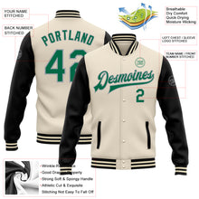 Load image into Gallery viewer, Custom Cream Kelly Green Black-Gray Bomber Full-Snap Varsity Letterman Two Tone Jacket
