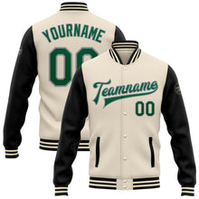 Load image into Gallery viewer, Custom Cream Kelly Green Black-Gray Bomber Full-Snap Varsity Letterman Two Tone Jacket
