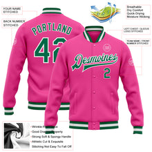 Charger l&#39;image dans la galerie, Custom Pink Kelly Green-White Bomber Full-Snap Varsity Letterman Jacket
