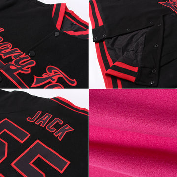 Custom Pink Black-White Bomber Full-Snap Varsity Letterman Jacket