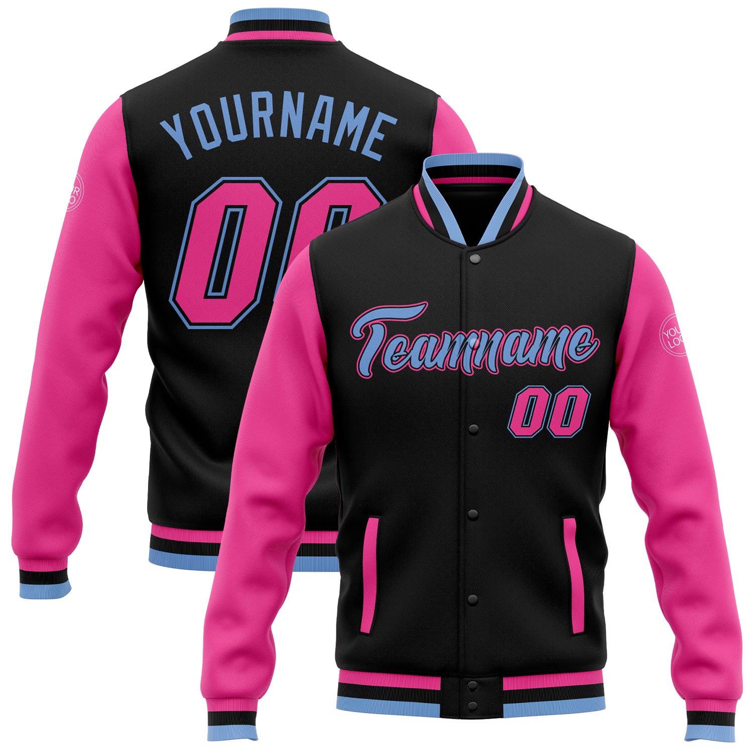 Cheap Custom Black Pink-White Bomber Full-Snap Varsity Letterman Split  Fashion Jacket Free Shipping – CustomJerseysPro