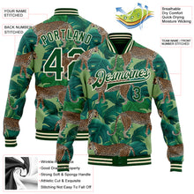 Charger l&#39;image dans la galerie, Custom Green Green-Cream Tropical Tiger With Palms 3D Pattern Design Bomber Full-Snap Varsity Letterman Jacket
