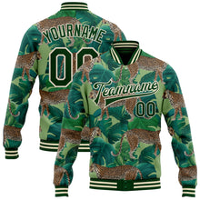 Charger l&#39;image dans la galerie, Custom Green Green-Cream Tropical Tiger With Palms 3D Pattern Design Bomber Full-Snap Varsity Letterman Jacket
