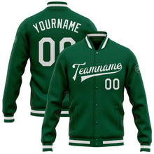 Load image into Gallery viewer, Custom Kelly Green White Bomber Full-Snap Varsity Letterman Jacket
