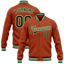 Charger l&#39;image dans la galerie, Custom Texas Orange Green-Cream Bomber Full-Snap Varsity Letterman Jacket
