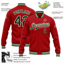 Charger l&#39;image dans la galerie, Custom Red Green-Cream Bomber Full-Snap Varsity Letterman Jacket
