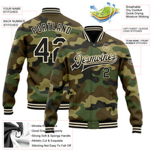 Загрузить изображение в средство просмотра галереи, Custom Camo Black-Cream Bomber Full-Snap Varsity Letterman Salute To Service Jacket
