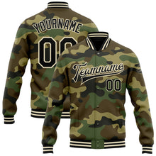 Загрузить изображение в средство просмотра галереи, Custom Camo Black-Cream Bomber Full-Snap Varsity Letterman Salute To Service Jacket
