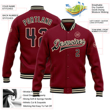 Загрузить изображение в средство просмотра галереи, Custom Crimson Black-Cream Bomber Full-Snap Varsity Letterman Jacket
