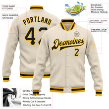 Load image into Gallery viewer, Custom Cream Black-Gold Bomber Full-Snap Varsity Letterman Jacket
