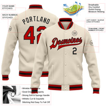 Загрузить изображение в средство просмотра галереи, Custom Cream Red-Black Bomber Full-Snap Varsity Letterman Jacket
