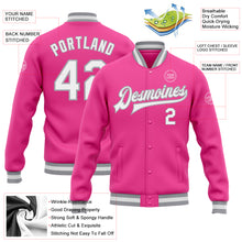 Charger l&#39;image dans la galerie, Custom Pink White-Gray Bomber Full-Snap Varsity Letterman Jacket
