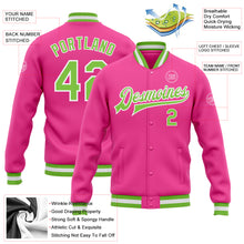 Charger l&#39;image dans la galerie, Custom Pink Neon Green-White Bomber Full-Snap Varsity Letterman Jacket
