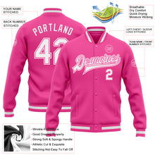 Charger l&#39;image dans la galerie, Custom Pink White Bomber Full-Snap Varsity Letterman Jacket
