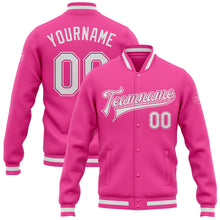 Charger l&#39;image dans la galerie, Custom Pink White Bomber Full-Snap Varsity Letterman Jacket
