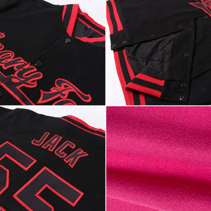 Custom Pink Black-Cream Bomber Full-Snap Varsity Letterman Jacket