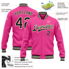 Laden Sie das Bild in den Galerie-Viewer, Custom Pink Black-Cream Bomber Full-Snap Varsity Letterman Jacket
