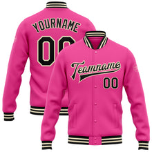 Laden Sie das Bild in den Galerie-Viewer, Custom Pink Black-Cream Bomber Full-Snap Varsity Letterman Jacket
