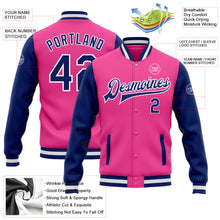 Load image into Gallery viewer, Custom Pink Royal-White Bomber Full-Snap Varsity Letterman Two Tone Jacket
