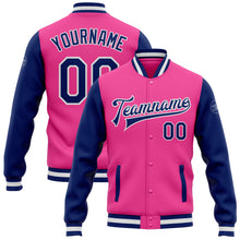 Charger l&#39;image dans la galerie, Custom Pink Royal-White Bomber Full-Snap Varsity Letterman Two Tone Jacket
