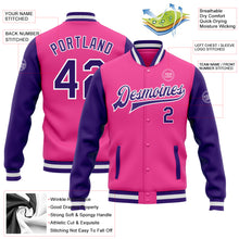 Charger l&#39;image dans la galerie, Custom Pink Purple-White Bomber Full-Snap Varsity Letterman Two Tone Jacket
