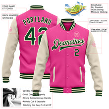 Charger l&#39;image dans la galerie, Custom Pink Green-Cream Bomber Full-Snap Varsity Letterman Two Tone Jacket
