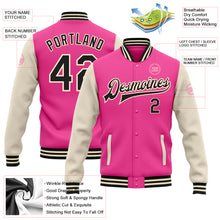 Charger l&#39;image dans la galerie, Custom Pink Black-Cream Bomber Full-Snap Varsity Letterman Two Tone Jacket
