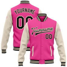 Charger l&#39;image dans la galerie, Custom Pink Black-Cream Bomber Full-Snap Varsity Letterman Two Tone Jacket
