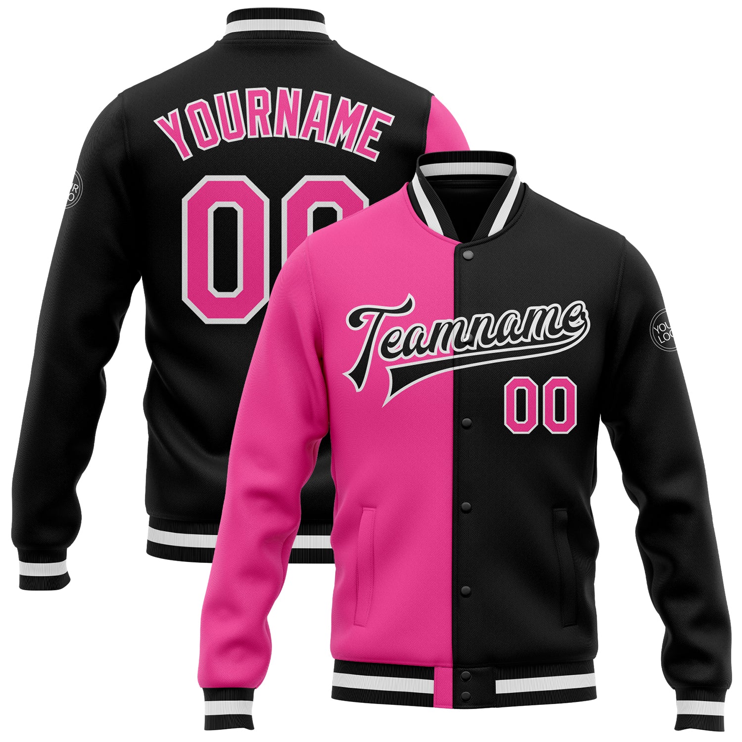 Cheap Custom Black Pink-White Bomber Full-Snap Varsity Letterman Split  Fashion Jacket Free Shipping – CustomJerseysPro