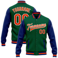 Load image into Gallery viewer, Custom Kelly Green Orange-Royal Bomber Full-Snap Varsity Letterman Two Tone Jacket
