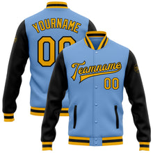 Charger l&#39;image dans la galerie, Custom Light Blue Gold-Black Bomber Full-Snap Varsity Letterman Two Tone Jacket
