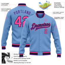 Charger l&#39;image dans la galerie, Custom Light Blue Pink Black-Purple Bomber Full-Snap Varsity Letterman Jacket
