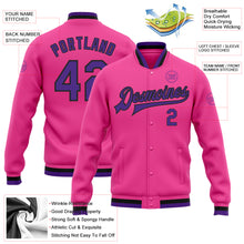 Charger l&#39;image dans la galerie, Custom Pink Purple-Black Bomber Full-Snap Varsity Letterman Jacket
