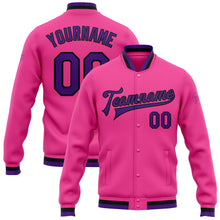 Load image into Gallery viewer, Custom Pink Purple-Black Bomber Full-Snap Varsity Letterman Jacket
