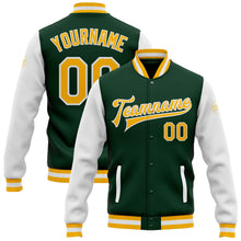 Load image into Gallery viewer, Custom Green Gold-White Bomber Full-Snap Varsity Letterman Two Tone Jacket
