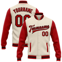 Загрузить изображение в средство просмотра галереи, Custom Cream Red-Black Bomber Full-Snap Varsity Letterman Two Tone Jacket
