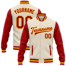 Загрузить изображение в средство просмотра галереи, Custom Cream Red-Gold Bomber Full-Snap Varsity Letterman Two Tone Jacket
