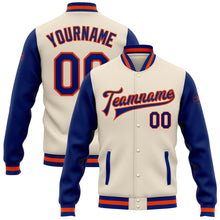 Load image into Gallery viewer, Custom Cream Royal-Orange Bomber Full-Snap Varsity Letterman Two Tone Jacket
