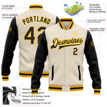 Load image into Gallery viewer, Custom Cream Black-Gold Bomber Full-Snap Varsity Letterman Two Tone Jacket
