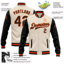 Load image into Gallery viewer, Custom Cream Black-Orange Bomber Full-Snap Varsity Letterman Two Tone Jacket
