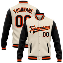 Load image into Gallery viewer, Custom Cream Black-Orange Bomber Full-Snap Varsity Letterman Two Tone Jacket
