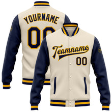 Load image into Gallery viewer, Custom Cream Navy-Gold Bomber Full-Snap Varsity Letterman Two Tone Jacket
