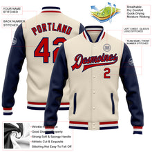 Загрузить изображение в средство просмотра галереи, Custom Cream Red-Navy Bomber Full-Snap Varsity Letterman Two Tone Jacket
