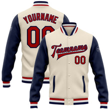 Загрузить изображение в средство просмотра галереи, Custom Cream Red-Navy Bomber Full-Snap Varsity Letterman Two Tone Jacket
