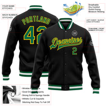 Charger l&#39;image dans la galerie, Custom Black Kelly Green-Yellow Bomber Full-Snap Varsity Letterman Jacket
