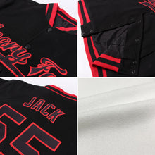 Load image into Gallery viewer, Custom White Black-Red Bomber Full-Snap Varsity Letterman Jacket
